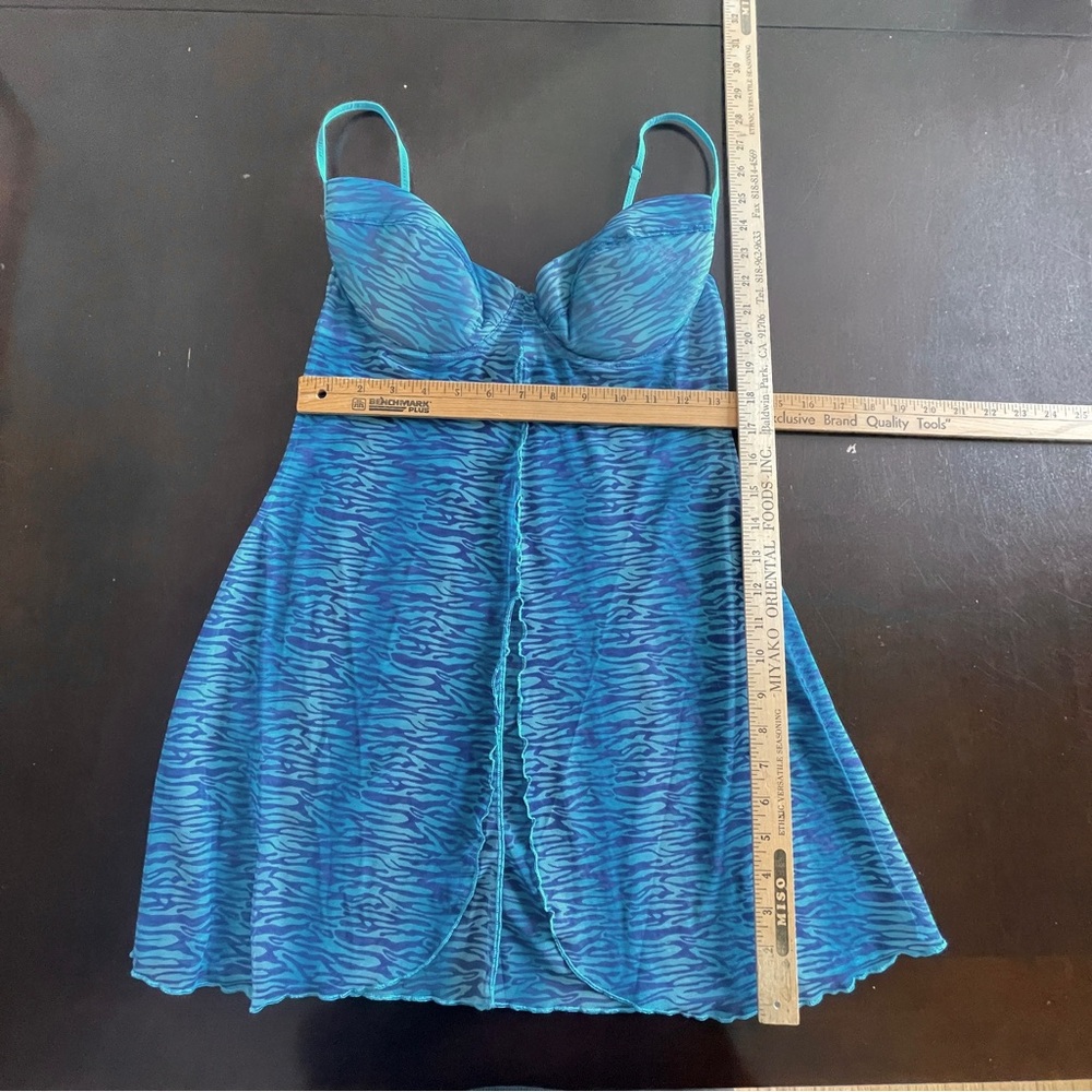 Y2K Babydoll LA SENZA Blue Zebra Damask Mesh Chemise Lingerie Slip SEE MSMTS - Picture 7 of 9